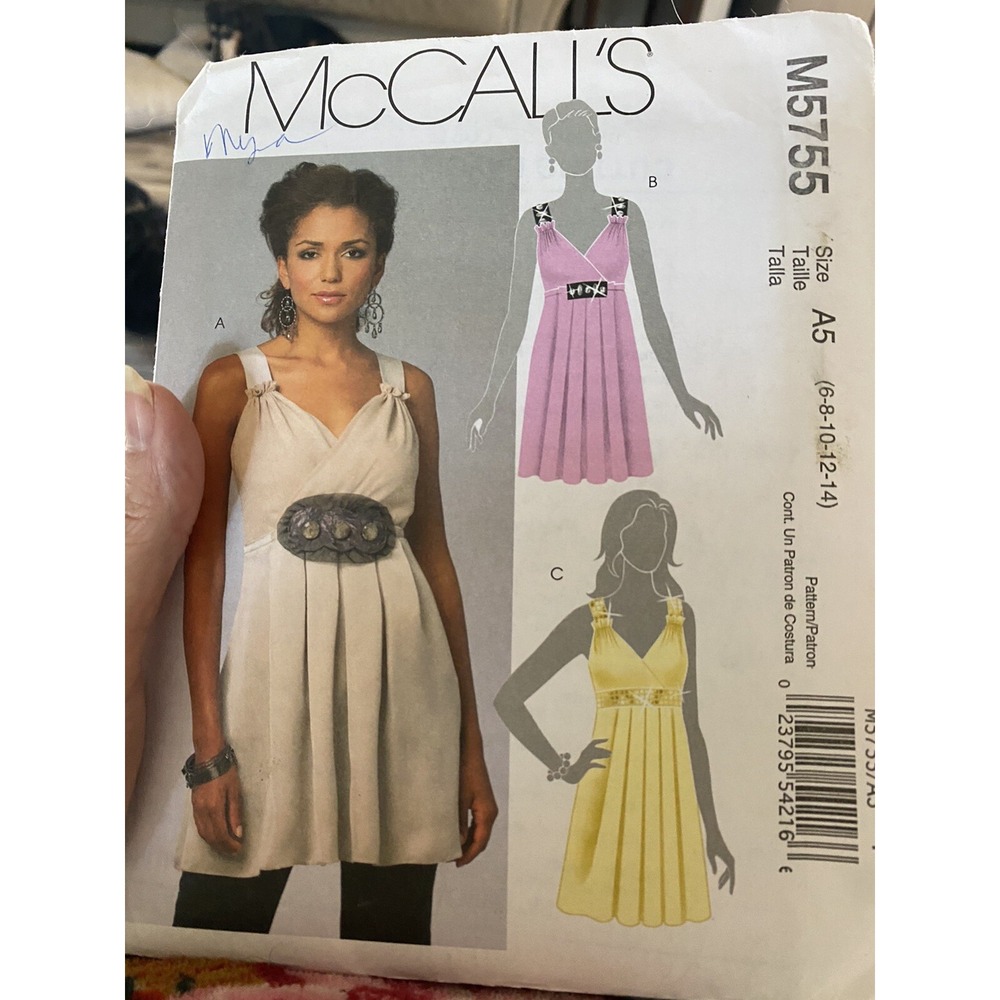 McCall's 5755 Misses Tunic Sewing Pattern Size 6-14 A5 Uncut Empire Waist V-Neck